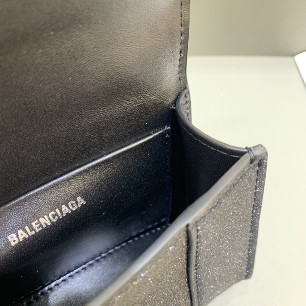 Balenciaga Hourglass Mini Handbag With Chain Calfskin Shoulder Bag Black